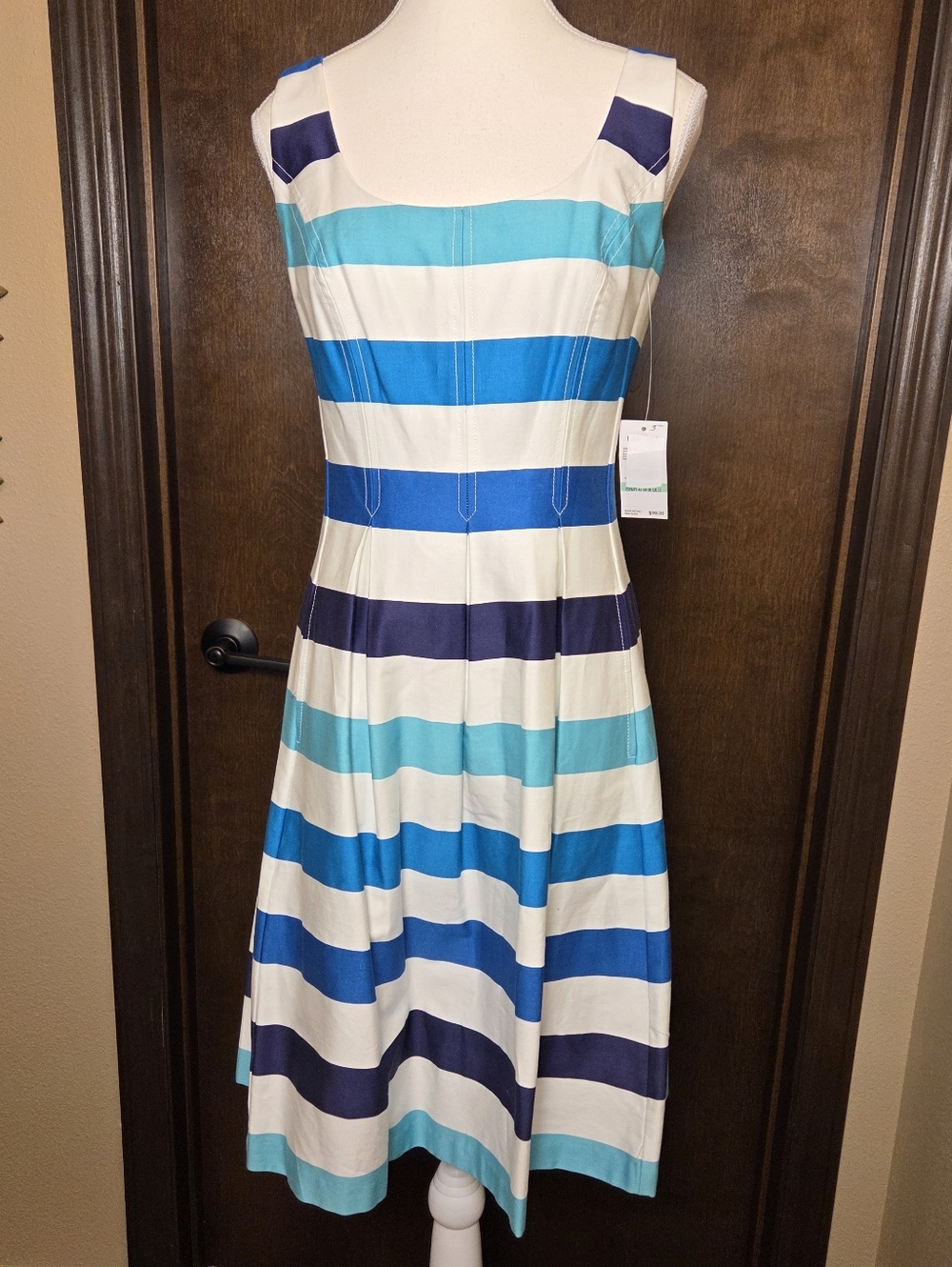 Nine West Striped Midi Dress in Navy, Teal, Aqua & White NWT - Picture 2 of 14